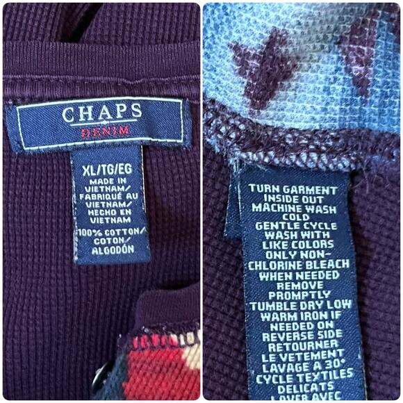 Chaps Denim Multicolor Aztec Southwest Print Waffle Long Sleeve Henley Top XL - Picture 8 of 9